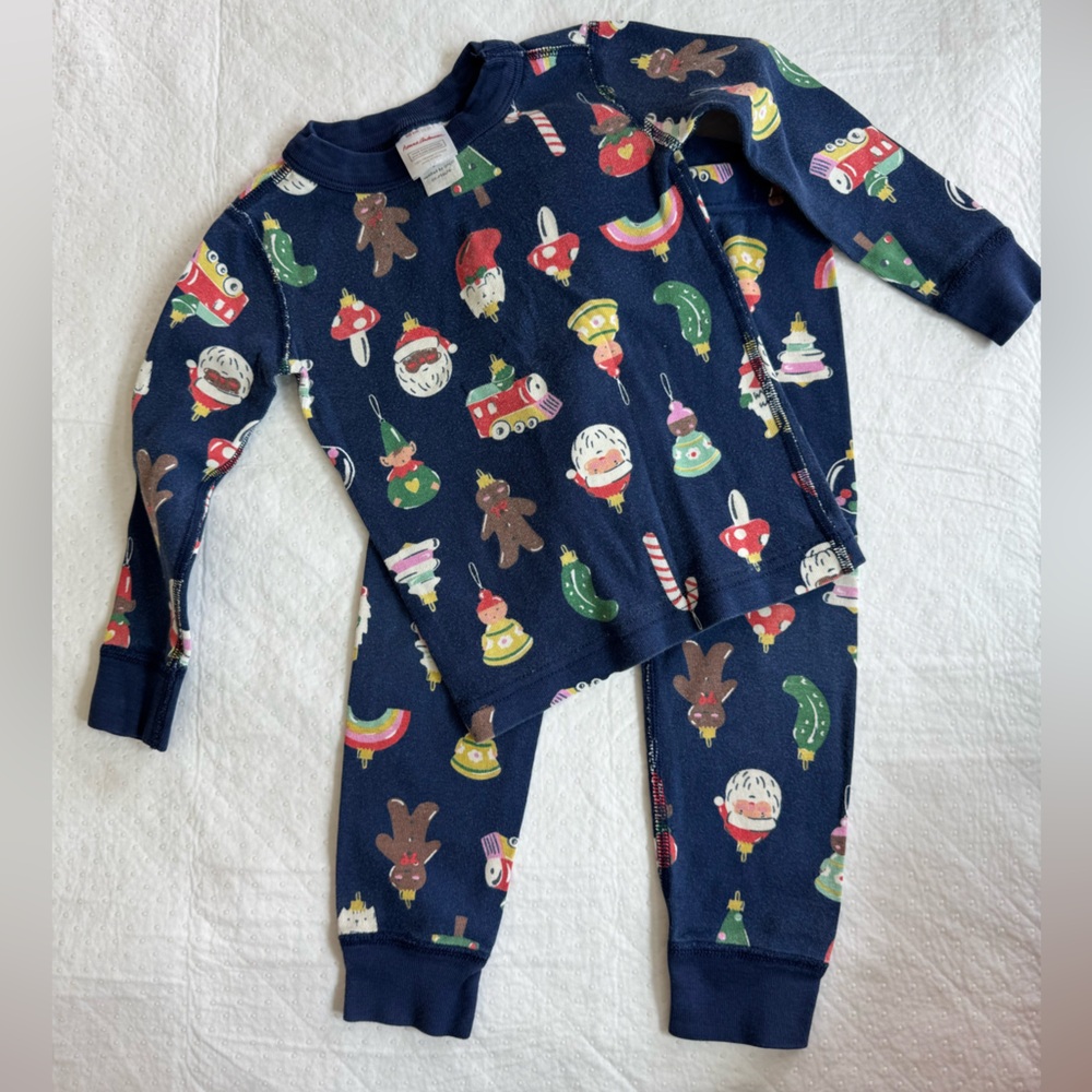 Hanna Andersson Navy Blue Holiday Toy Print Organic Cotton Pajama Set
